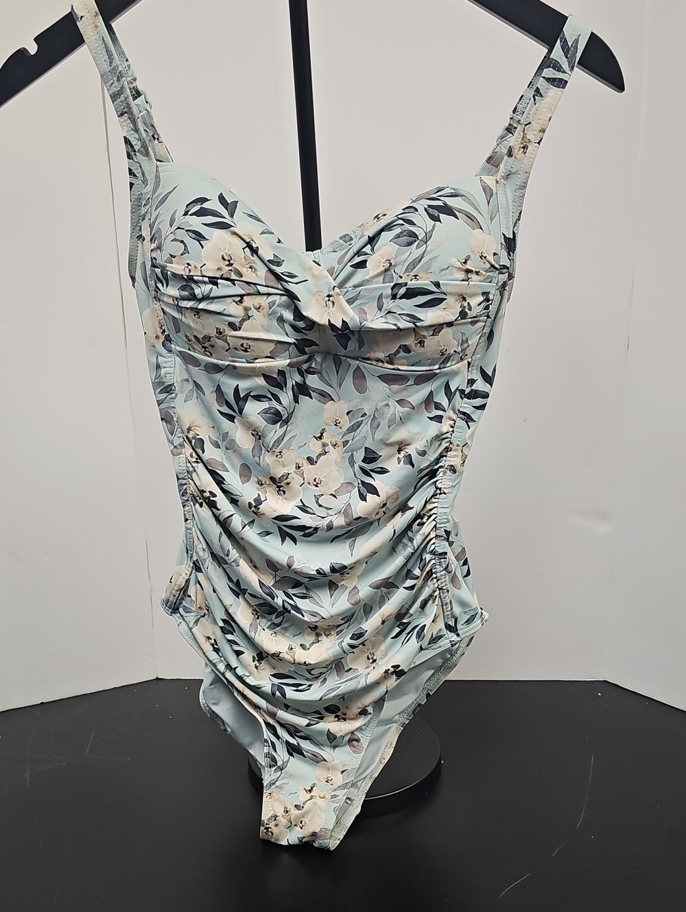 Floral Ruched One-Piece Swimsuit in Light Blue